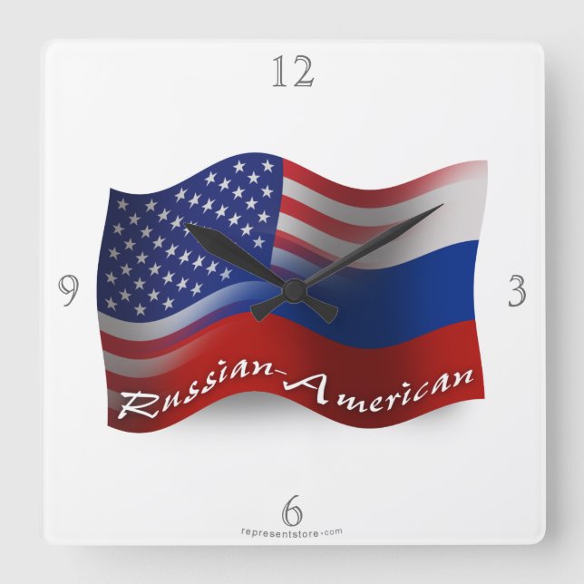 Horloge Carrée Drapeaux d'alerte russes-américains (Recto)
