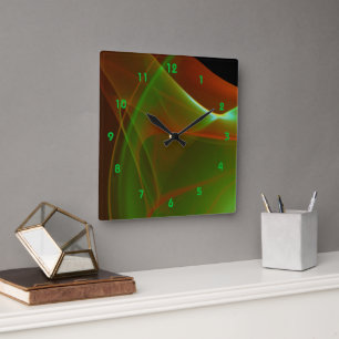 Horloge Carrée Dreamy Green et Orange Sweep Fractal