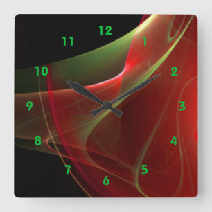 Horloge Carrée Dreamy Green et Red Sweep Fractal