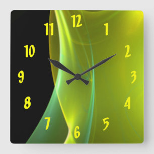 Horloge Carrée Dreamy Jaune et Vert Balayage Fractal