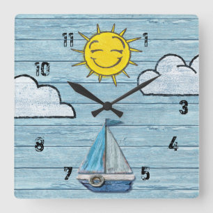 Horloge Carrée Driftwood Beach avec des chiffres. Medium