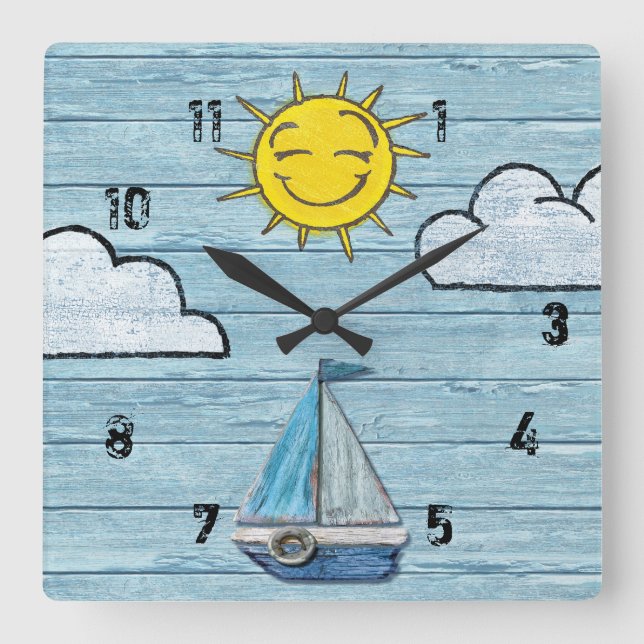 Horloge Carrée Driftwood Beach avec des chiffres. Medium (Recto)