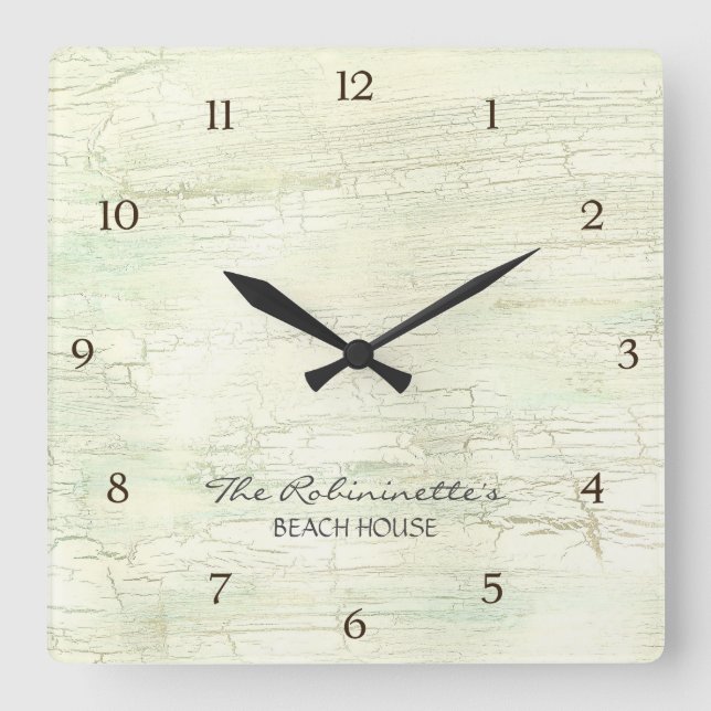 Horloge Carrée Driftwood Ocean Beach House Plage Côtier (Recto)