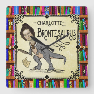 Horloge Carrée Drôle Charlotte Bronte Saurus Dinosaur Lecteur de
