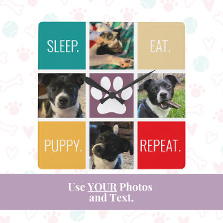 Horloge Carrée Drôle Chiot Dormir Manger Répéter Chien Louveur Co