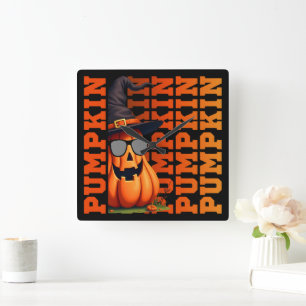 Horloge Carrée Drôle Cool Mignon Citrouille automne fall Thanksgi