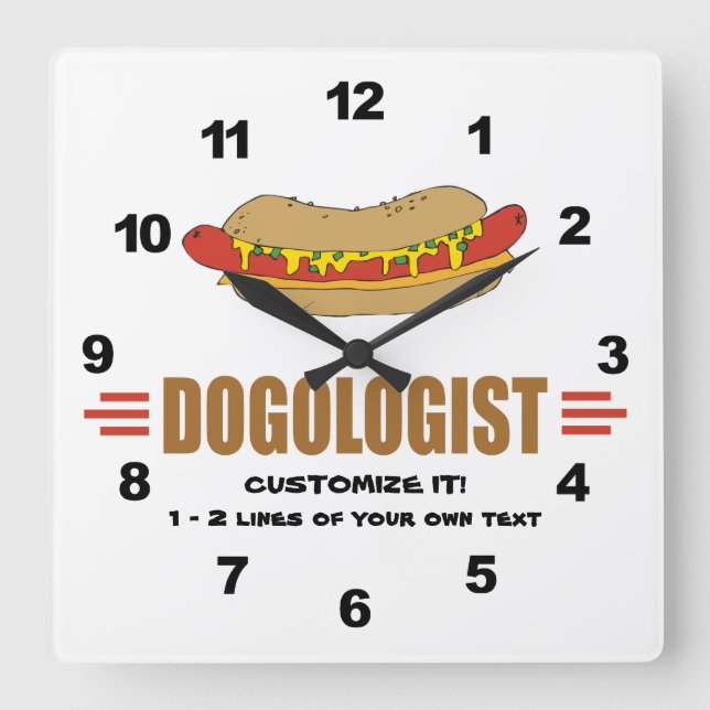 Horloge Carrée Drôle Hot Dog (Recto)