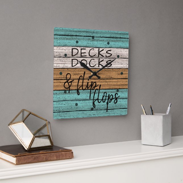 Horloge Carrée Drôle plage de mer Citation été Art (Bureau)