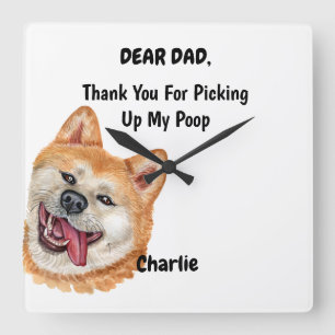 Horloge Carrée Drôle Rouge Akita Inu Chien Papa Aquarelle Canine