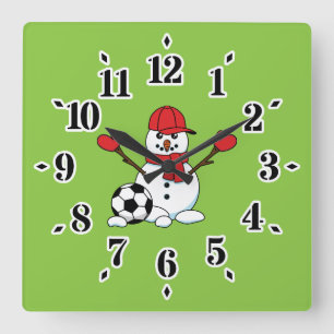 Horloge Carrée Drôle Snowman avec balle de football