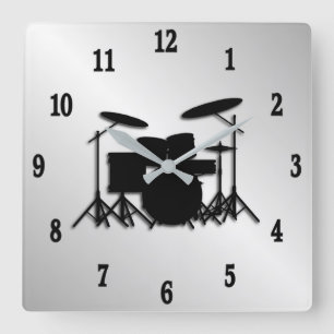 Horloge Carrée Drum Set Music Design Black Numbers