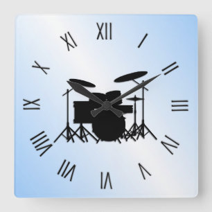 Horloge Carrée Drums Musique Design bleu
