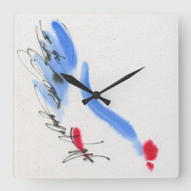 Horloge Carrée Du poulet blanc. Calligraphie et aquarelle (Recto)