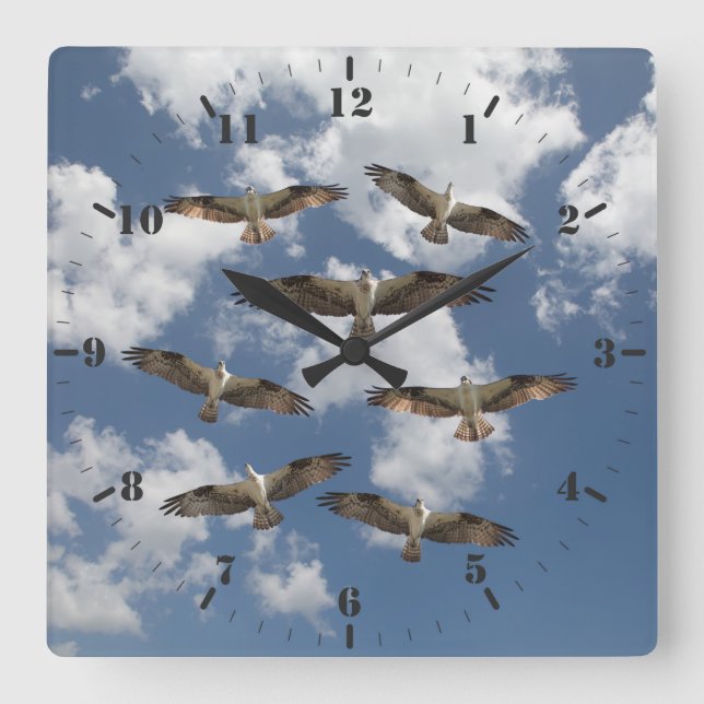 Horloge Carrée Duet d'Ospreys dans le ciel photographie (Recto)