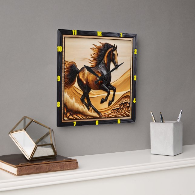 Horloge Carrée Dune Sprint : Charred Wood Arabian Timepiece Art (Bureau)