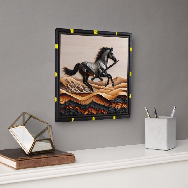 Horloge Carrée Dune Sprint : Personnalisé Charred Arabian (Bureau)