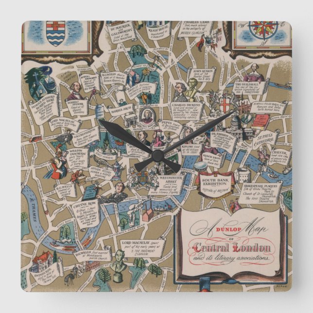 Horloge Carrée Dunlop map- Literary Landmarks de Londres (Recto)