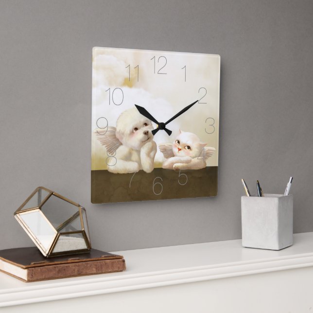 Horloge Carrée Duo Angélique : Bichon Sourire et Nuage Bao Bao (Bureau)