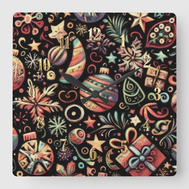 Horloge Carrée Dur Pasteurs Dessiner Motifs de Noël (Recto)