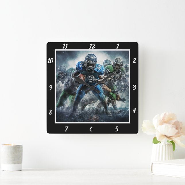 Horloge Carrée Dynamic High Energy Football Action Scene (Maison)