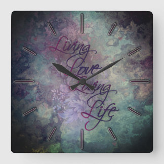 Horloge Carrée Earthy Teal Pink Yellow Floral Stone