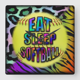 Horloge Carrée Eat Sleep Softball Wild Animal Prince