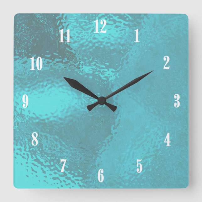 Horloge Carrée Eau Bleue Aqua avec chiffres blancs (Recto)