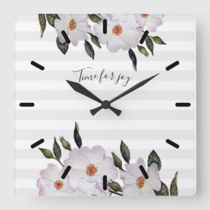 Horloge Carrée Eau Rose Ballerina Floral Illustration