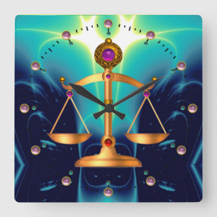 HORLOGE CARRÉE ÉCHELLES D'OR DE LA LOI AVEC PIERRES GEM, SYMBOLE