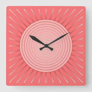 Horloge Carrée Éclat de soleil géométrique moderne - Rose corail