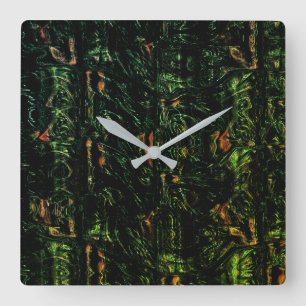 Horloge Carrée Écorce d'arbre sous verre martelé vert