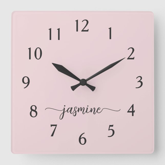 Horloge Carrée Écriture de signature de nom de monogramme minimal (Recto)