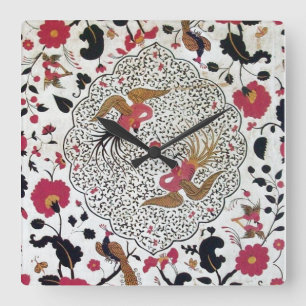 HORLOGE CARRÉE EDEN / ELEGANT RED BLACK WHITE FLOWERS AND BIRDS