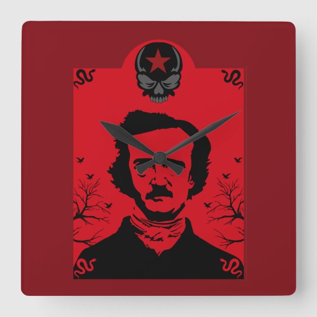 Horloge Carrée Edgar Allan Poe Black Raven (Recto)