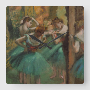 Horloge Carrée Edgar Degas Danseurs rose et vert