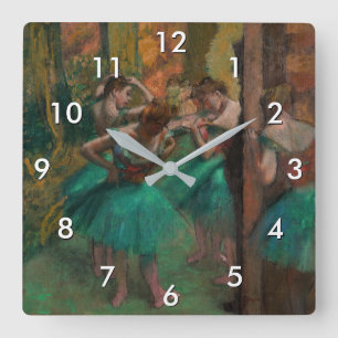 Horloge Carrée Edgar Degas - Danseurs, rose et vert