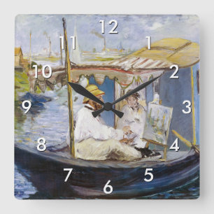 Horloge Carrée Edouard Manet - Monet dans son Studio Boat