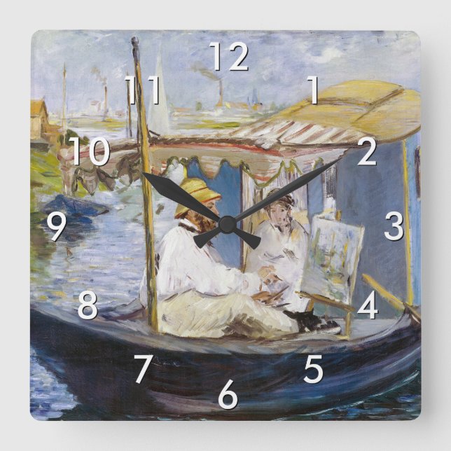 Horloge Carrée Edouard Manet - Monet dans son Studio Boat (Recto)