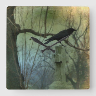 Horloge Carrée Eerie Crow