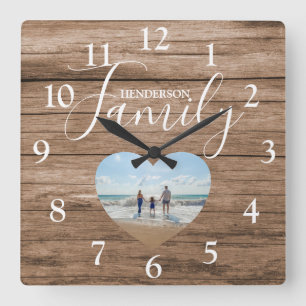 Horloge Carrée Effet de bois rustique personnalisé   Photo du coe