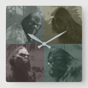 HORLOGE CARRÉE EFFET DE COLLAGE DE SASQUATCH DE GRANDES PIÈCES