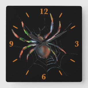 Horloge Carrée Effrayant Araignée Métallique Halloween Et Web