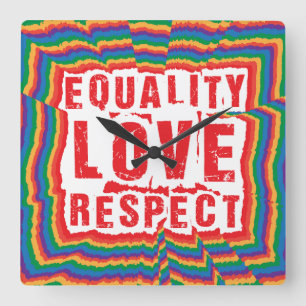 Horloge Carrée Égalité Amour et respect Mois de la fierté