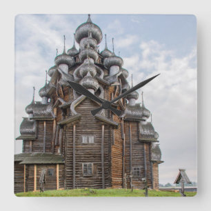 Horloge Carrée Église en bois orné, Russie