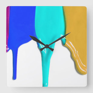 Horloge Carrée Égouttements de peinture - couleurs de peinture