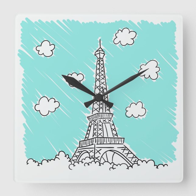 Horloge Carrée Eiffel Tower Illustration wall clock (Recto)