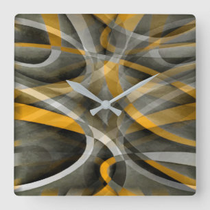 Horloge Carrée Eighties Retro Mustard Yellow and Grey Abstract Cu