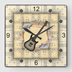 Horloge Carrée Elec Guitar~Brise À Travers~Strange Sheet Music~