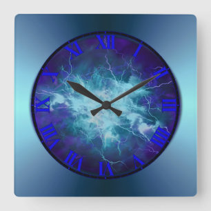 Horloge Carrée Electric Blue Lightening