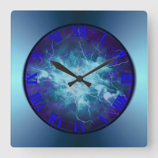 Horloge Carrée Electric Blue Lightening